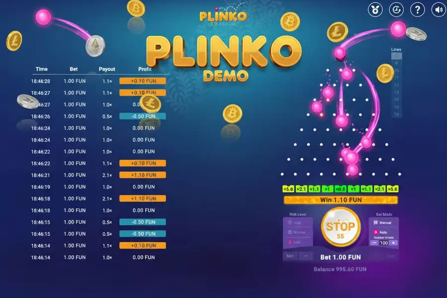 Большой выигрыш x1000 в игре Plinko